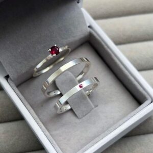 Aliança em Prata 950 de namoro ou compromisso Jasmine + anel solitário – 3mm