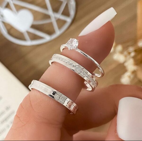 Aliança em Prata 950 de namoro ou compromisso Cinderela + anel solitário – 4mm