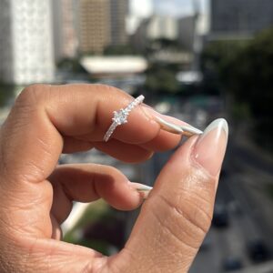 Anel solitário em PRATA 950 - 6 GARRAS